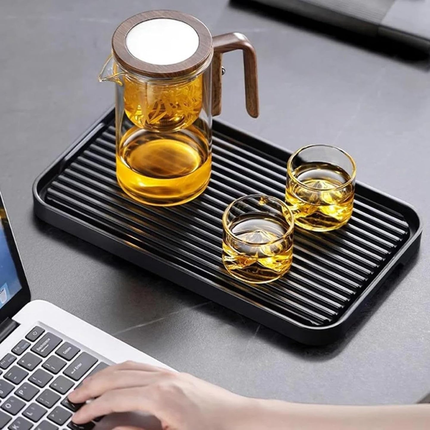 Glass Teapot with One-Touch Infuser and Wood Handle - 2-in-1 Tea Kettle and Maker for Brewing and Serving Tea (520ml)