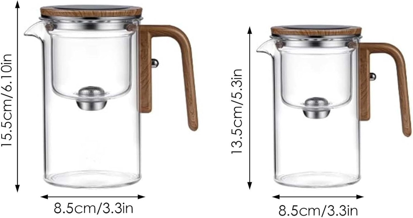 Glass Teapot with One-Touch Infuser and Wood Handle - 2-in-1 Tea Kettle and Maker for Brewing and Serving Tea (520ml)