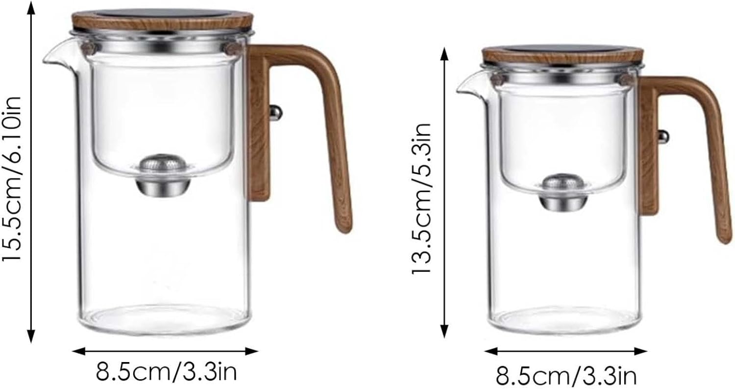 Glass Teapot with One-Touch Infuser and Wood Handle - 2-in-1 Tea Kettle and Maker for Brewing and Serving Tea (520ml)