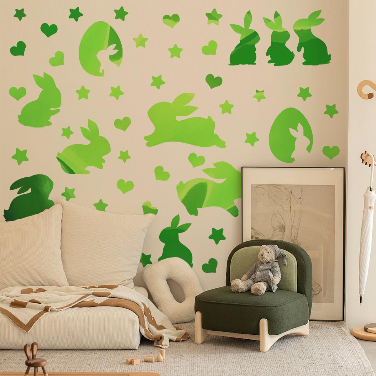 Glow in The Dark Easter Bunny Wall Decals - Cute Luminous Bunny Eggs Stickers for Spring Party Decor