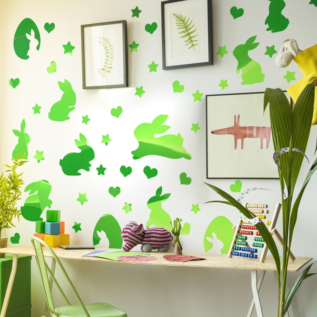 Glow in The Dark Easter Bunny Wall Decals - Cute Luminous Bunny Eggs Stickers for Spring Party Decor