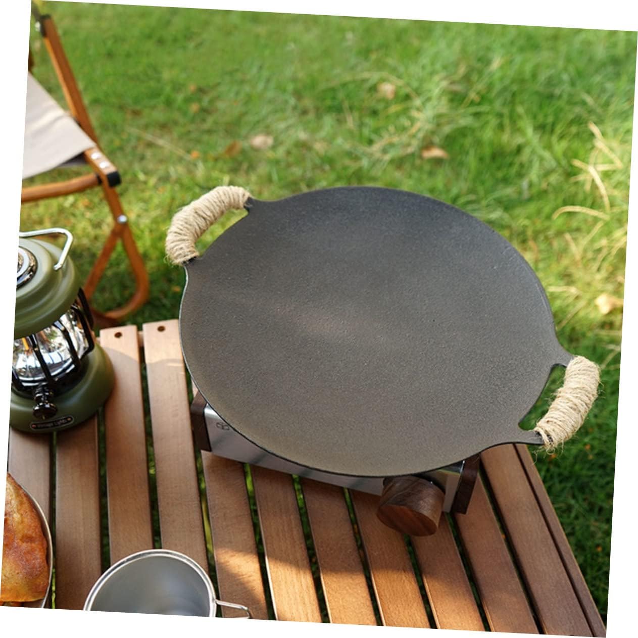Gogogmee Even Heat Cast Iron Grill Pan for Camping - Easy to Clean Korean BBQ Grilled Disk