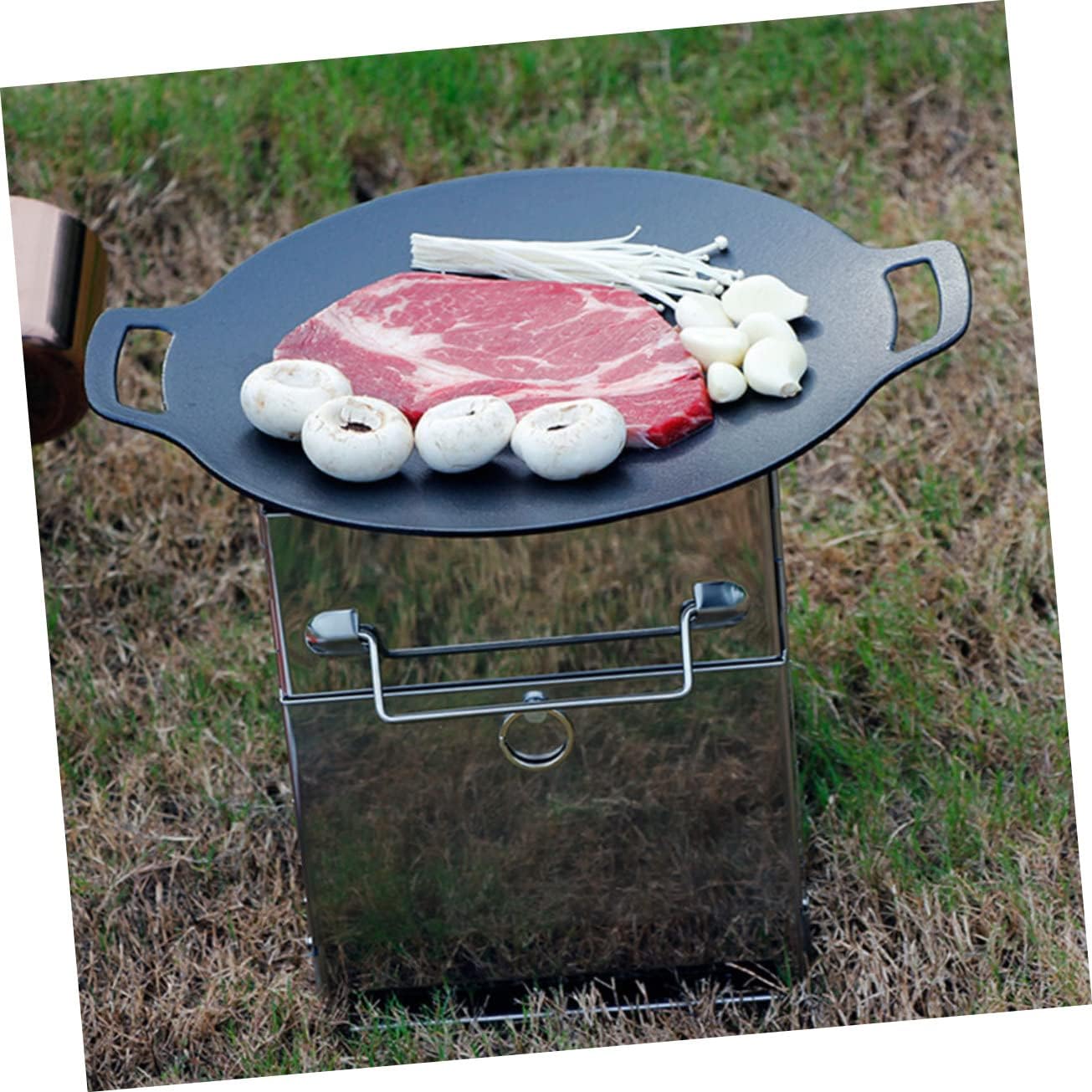 Gogogmee Even Heat Cast Iron Grill Pan for Camping - Easy to Clean Korean BBQ Grilled Disk
