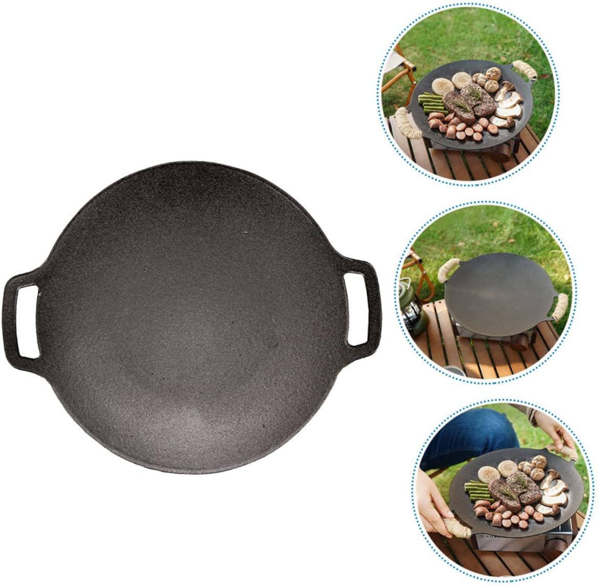 Gogogmee Even Heat Cast Iron Grill Pan for Camping - Easy to Clean Korean BBQ Grilled Disk