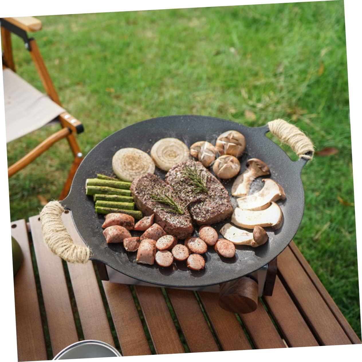 Gogogmee Even Heat Cast Iron Grill Pan for Camping - Easy to Clean Korean BBQ Grilled Disk