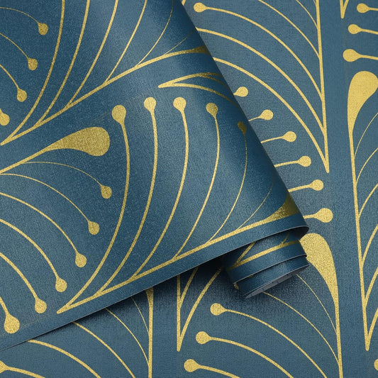 Gold and Blue Geometric Peel and Stick Wallpaper - Removable Self Adhesive Contact Paper for Walls - Ideal for Home Decoration - Vinyl Rolls 17.3''x118.1