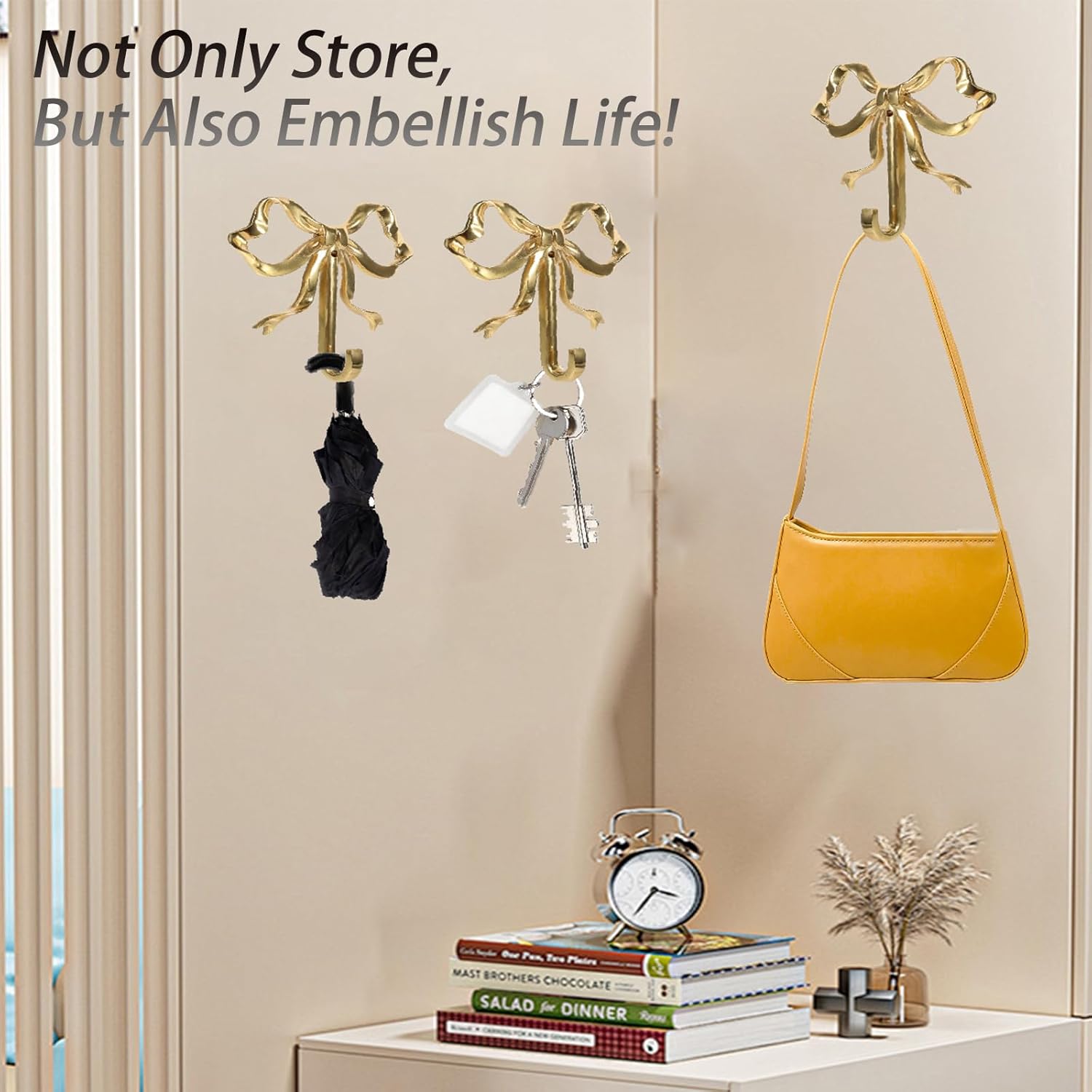 Gold Bow-Knot Wall Hook for Hanging Coat Hat Towel - Brass Home Decor Hook - Multi-Purpose Medium Hanger