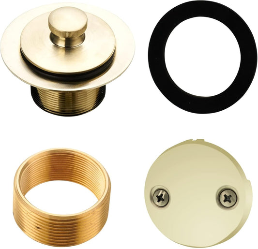 Gold Brushed Tub Drain Lift and Turn Trim Kit with Two-Hole Overflow Conversion Assembly - Hidrop Bathtub Drain Replacement Kit, Universal Thread