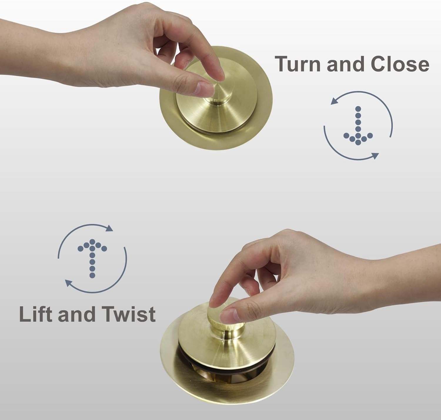 Gold Brushed Tub Drain Lift and Turn Trim Kit with Two-Hole Overflow Conversion Assembly - Hidrop Bathtub Drain Replacement Kit, Universal Thread