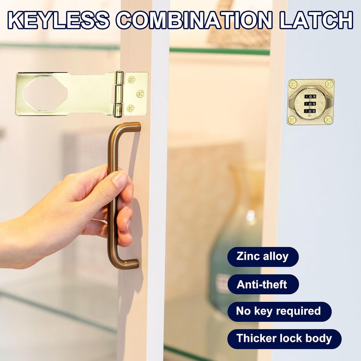 Gold Combination Latch Lock for Drawer Cabinet - PATIKIL Cabinet Password Lock with 3 Digit Security Code - Anti-Theft Keyless Hasp Locks