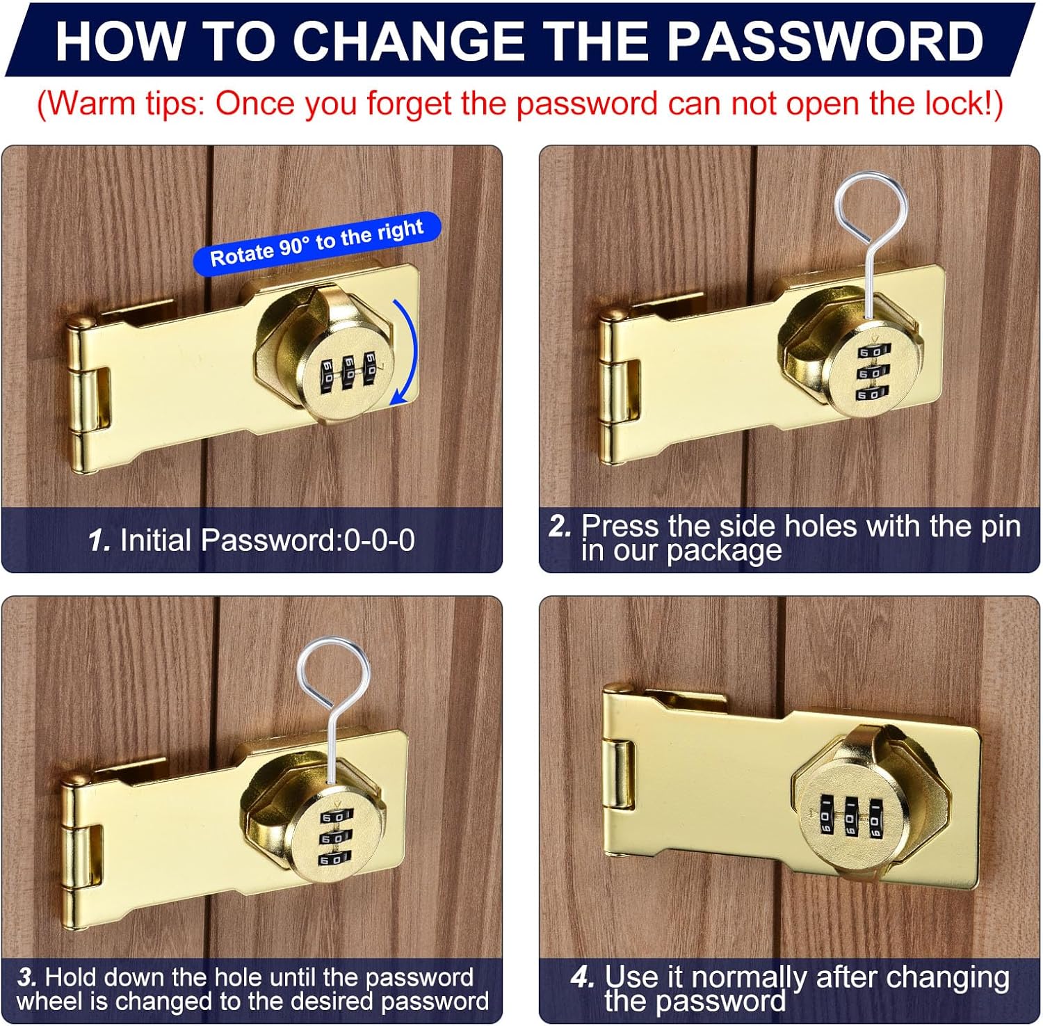 Gold Combination Latch Lock for Drawer Cabinet - PATIKIL Cabinet Password Lock with 3 Digit Security Code - Anti-Theft Keyless Hasp Locks