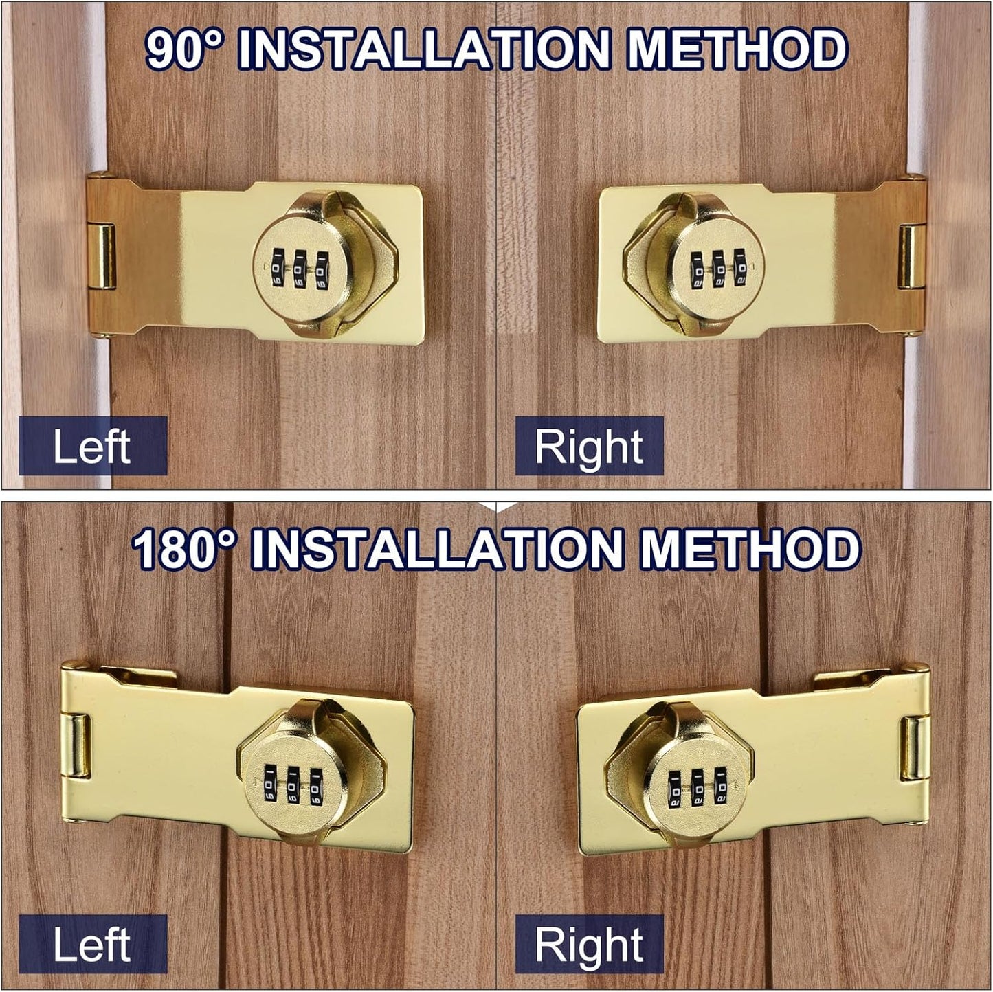 Gold Combination Latch Lock for Drawer Cabinet - PATIKIL Cabinet Password Lock with 3 Digit Security Code - Anti-Theft Keyless Hasp Locks