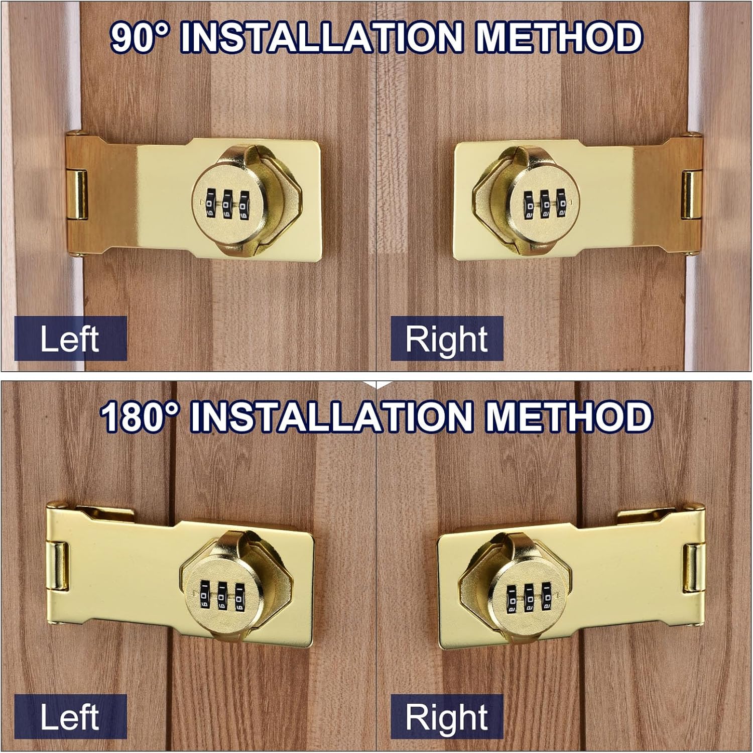 Gold Combination Latch Lock for Drawer Cabinet - PATIKIL Cabinet Password Lock with 3 Digit Security Code - Anti-Theft Keyless Hasp Locks