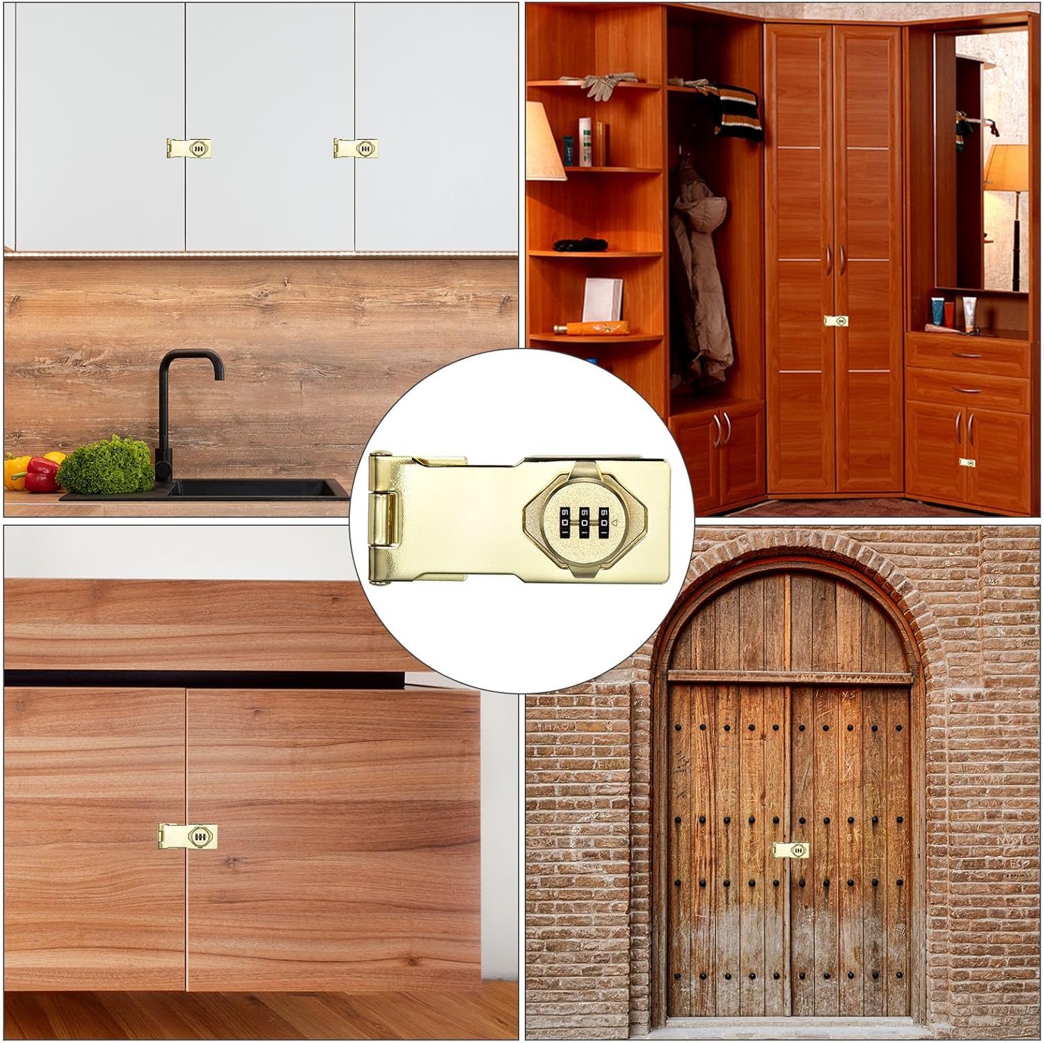 Gold Combination Latch Lock for Drawer Cabinet - PATIKIL Cabinet Password Lock with 3 Digit Security Code - Anti-Theft Keyless Hasp Locks
