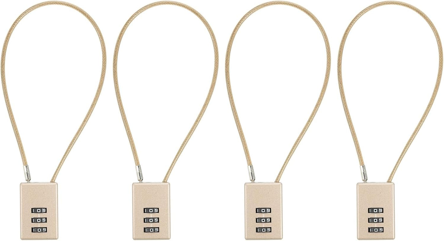 Gold Helmet Padlock Cable Lock 4 Pack with 3 Digit Combination for Bike Locker and Travel Luggage