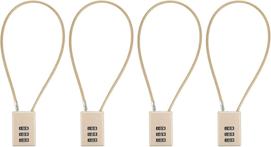 Gold Helmet Padlock Cable Lock 4 Pack with 3 Digit Combination for Bike Locker and Travel Luggage