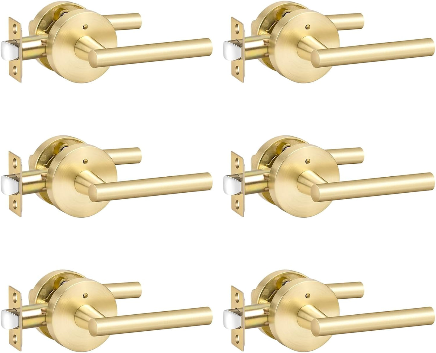 Gold Interior Door Handles Set, Brushed Gold Privacy Lever Handles for Bedroom and Bathroom, Heavy Duty Pack