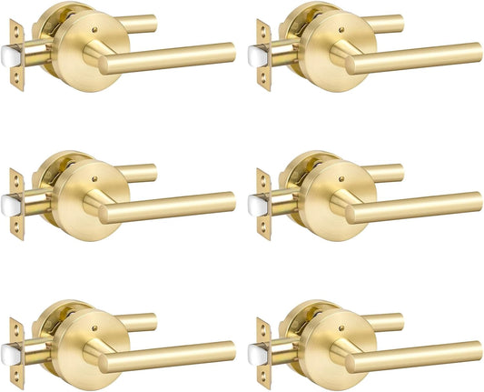 Gold Interior Door Handles Set, Brushed Gold Privacy Lever Handles for Bedroom and Bathroom, Heavy Duty Pack
