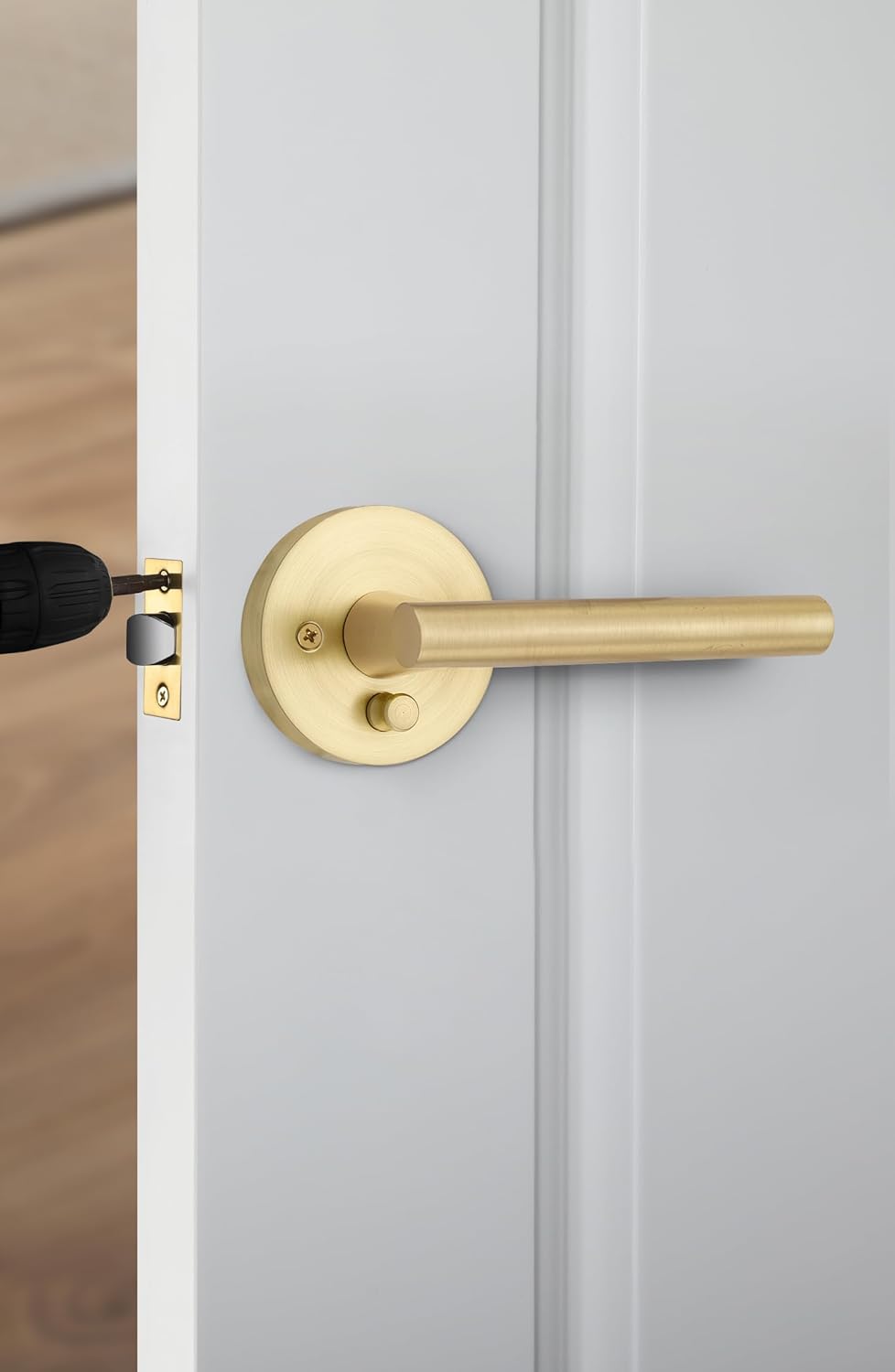 Gold Interior Door Handles Set, Brushed Gold Privacy Lever Handles for Bedroom and Bathroom, Heavy Duty Pack