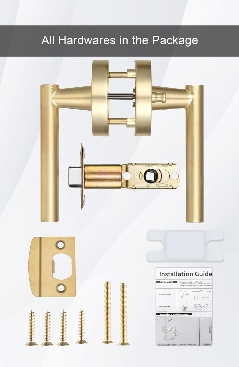 Gold Interior Door Handles Set, Brushed Gold Privacy Lever Handles for Bedroom and Bathroom, Heavy Duty Pack