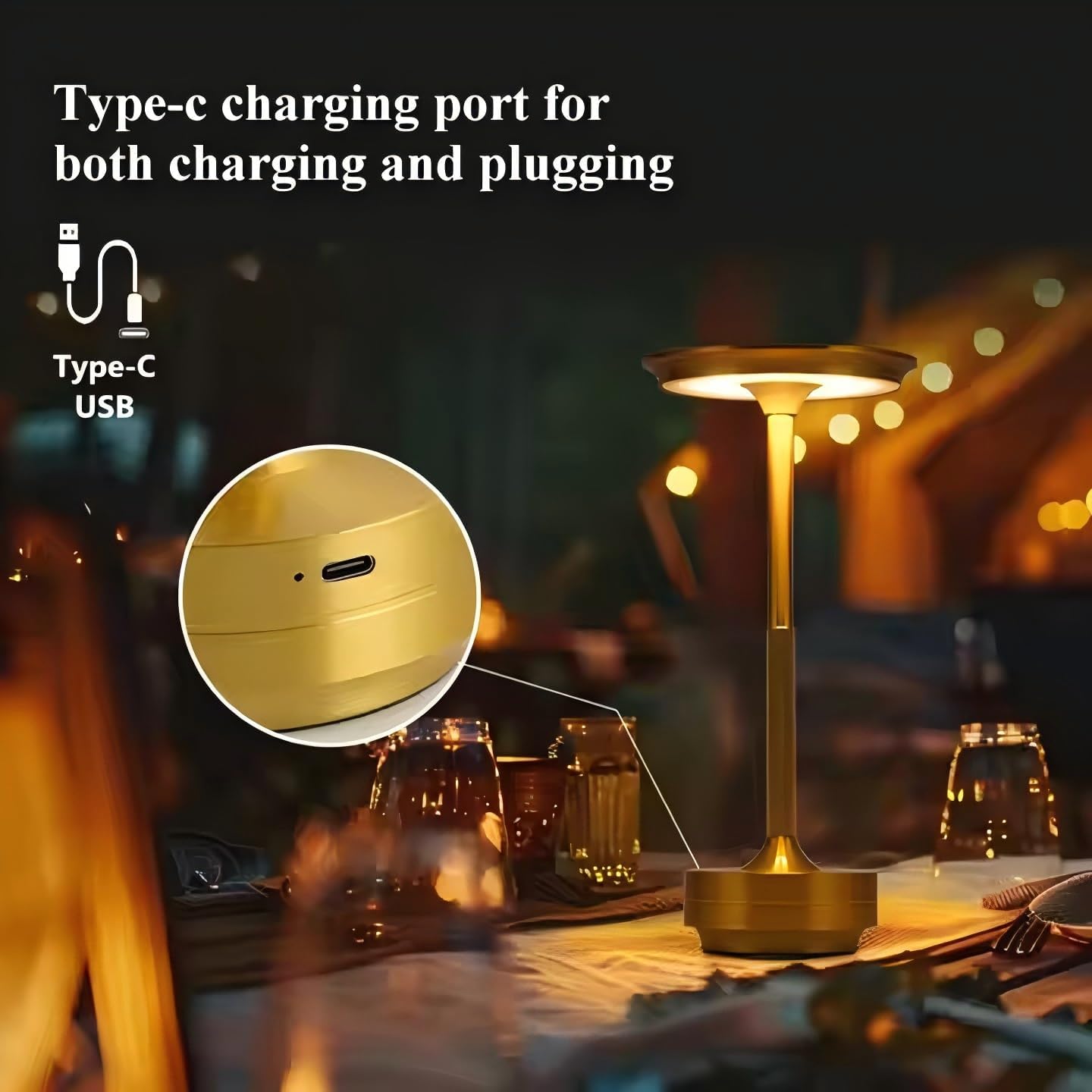 Gold Portable LED Table Lamp with Touch Sensor, Stepless Dimming, 5000mAh Battery - Night Light for Kids Nursery, Nightstand & Bedside Lamp