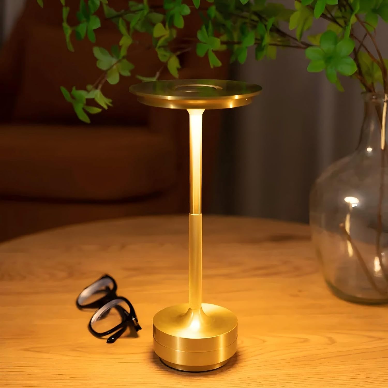 Gold Portable LED Table Lamp with Touch Sensor, Stepless Dimming, 5000mAh Battery - Night Light for Kids Nursery, Nightstand & Bedside Lamp