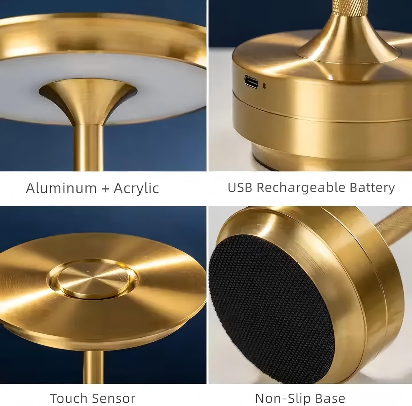 Gold Portable LED Table Lamp with Touch Sensor, Stepless Dimming, 5000mAh Battery - Night Light for Kids Nursery, Nightstand & Bedside Lamp
