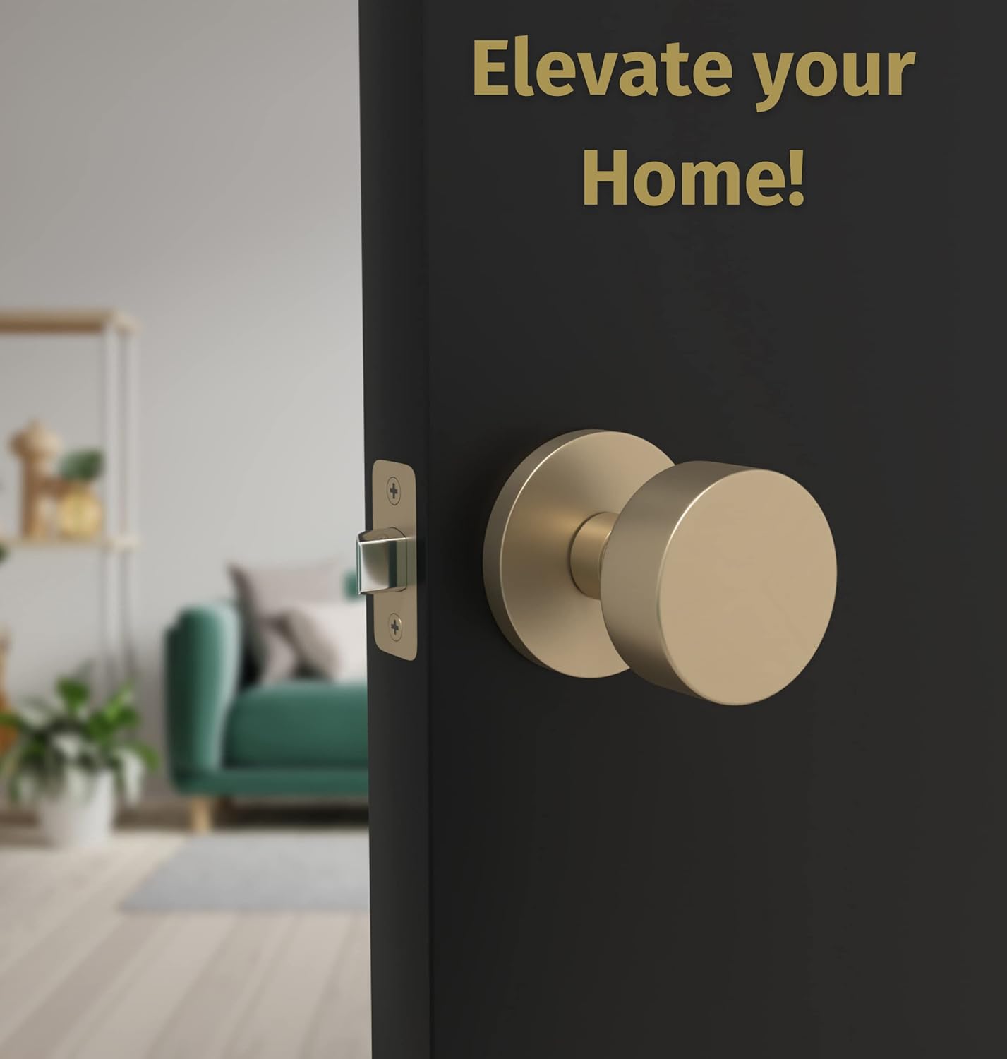 Gold Reversible Heavy Duty Door Knob for Hallway, Closet, Bathroom - Fits Standard Doors - Screws Included