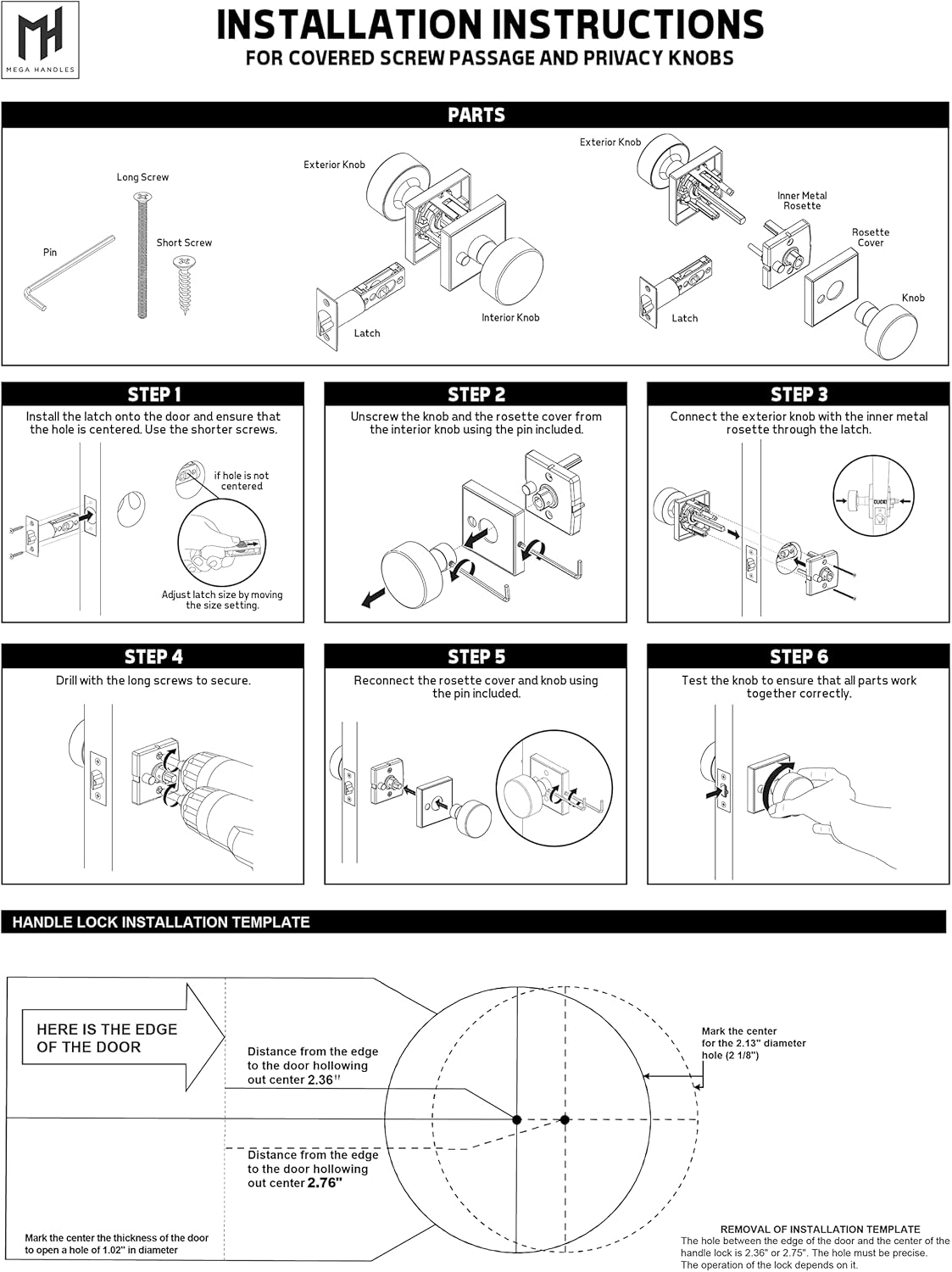 Gold Reversible Heavy Duty Door Knob for Hallway, Closet, Bathroom - Fits Standard Doors - Screws Included