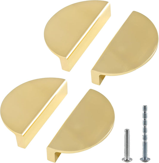 Gold Solid Brass Half Moon Cabinet Pulls - 4 Pack, 2 1/2" Drawer Pulls - Semicircle Design, Total Length 3.74" - Hardware Pulls