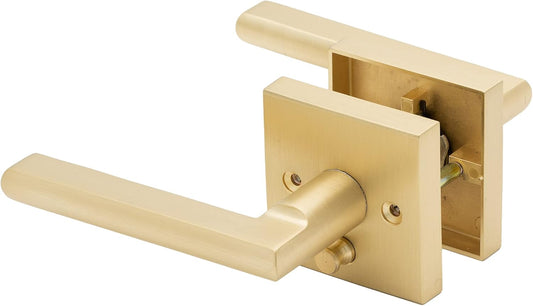 Gold Stain Brass Keyless Privacy Door Lever Handle with Lock - Exterior/Interior Function Handles