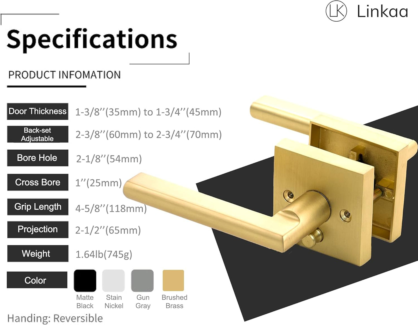 Gold Stain Brass Keyless Privacy Door Lever Handle with Lock - Exterior/Interior Function Handles