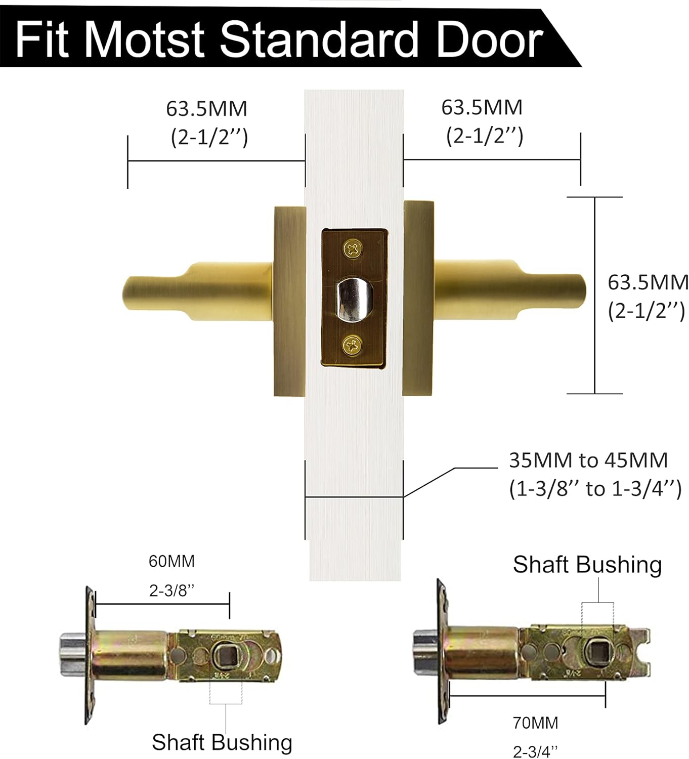 Gold Stain Brass Keyless Privacy Door Lever Handle with Lock - Exterior/Interior Function Handles