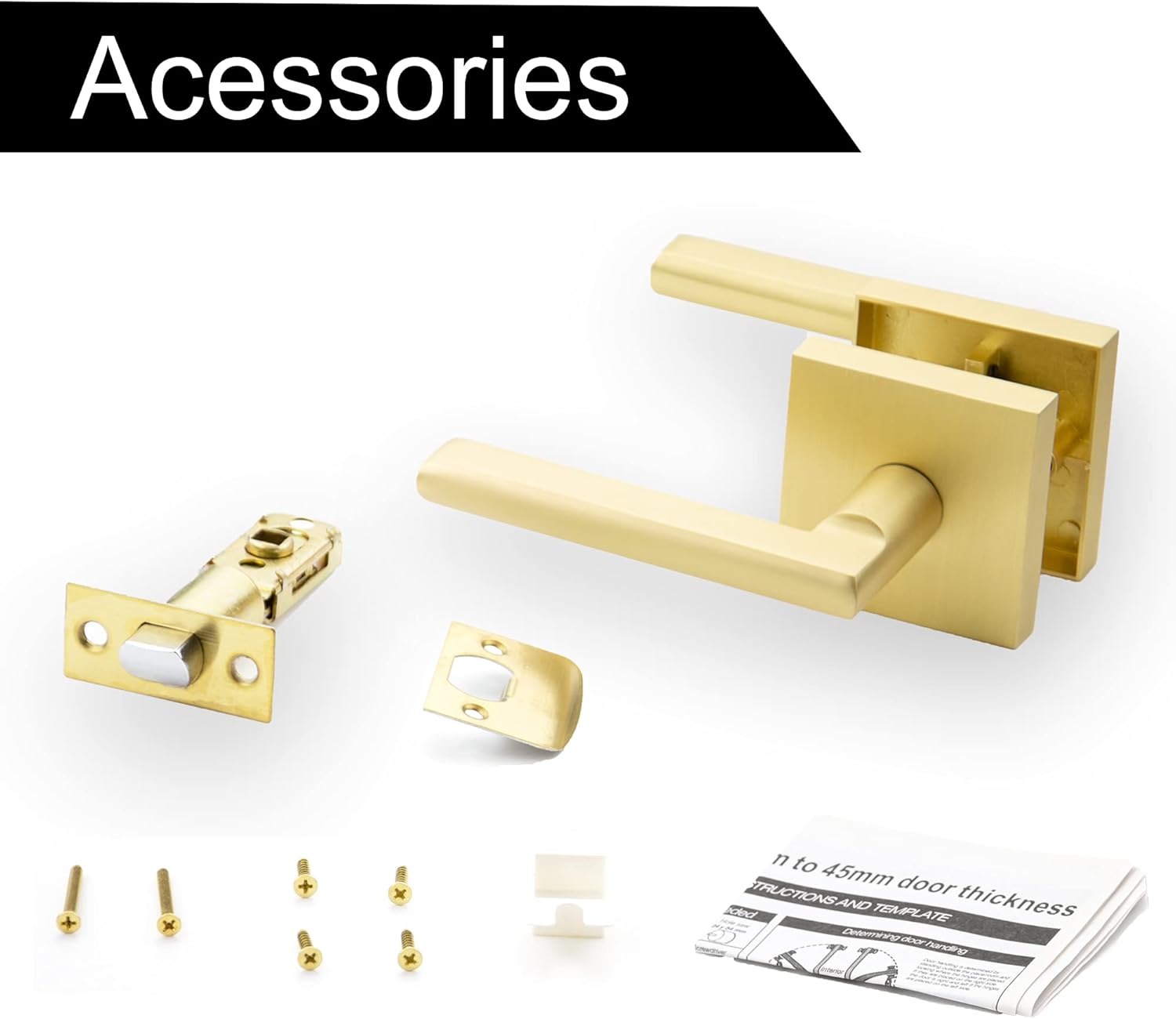 Gold Stain Brass Keyless Privacy Door Lever Handle with Lock - Exterior/Interior Function Handles