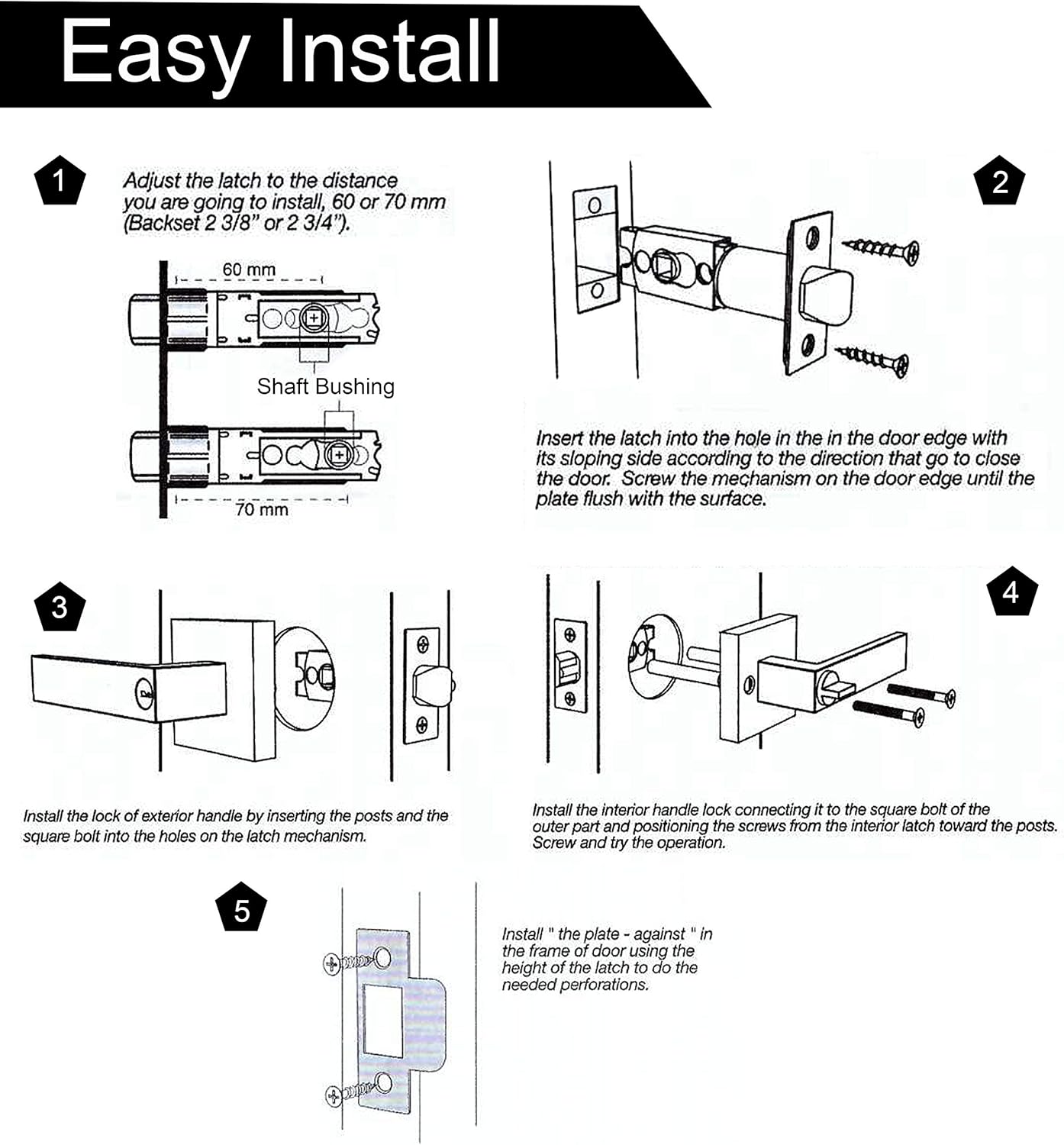 Gold Stain Brass Keyless Privacy Door Lever Handle with Lock - Exterior/Interior Function Handles