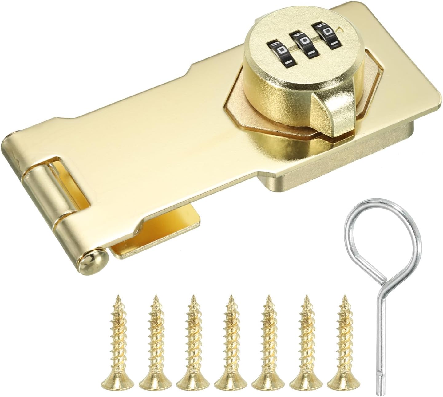 Gold Tone Cabinet Combination Lock with 3 Digit Password for Drawer - Galvanized Alloy Cabinet Hasp Lock