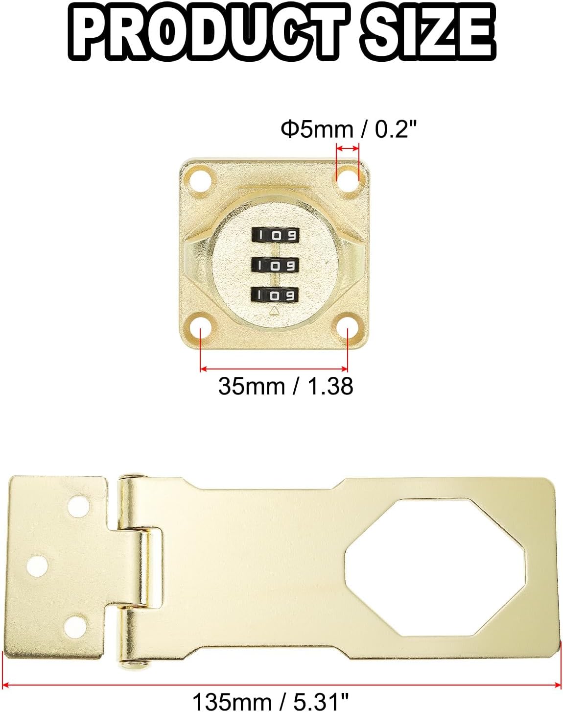 Gold Tone Cabinet Combination Lock with 3 Digit Password for Drawer - Galvanized Alloy Cabinet Hasp Lock