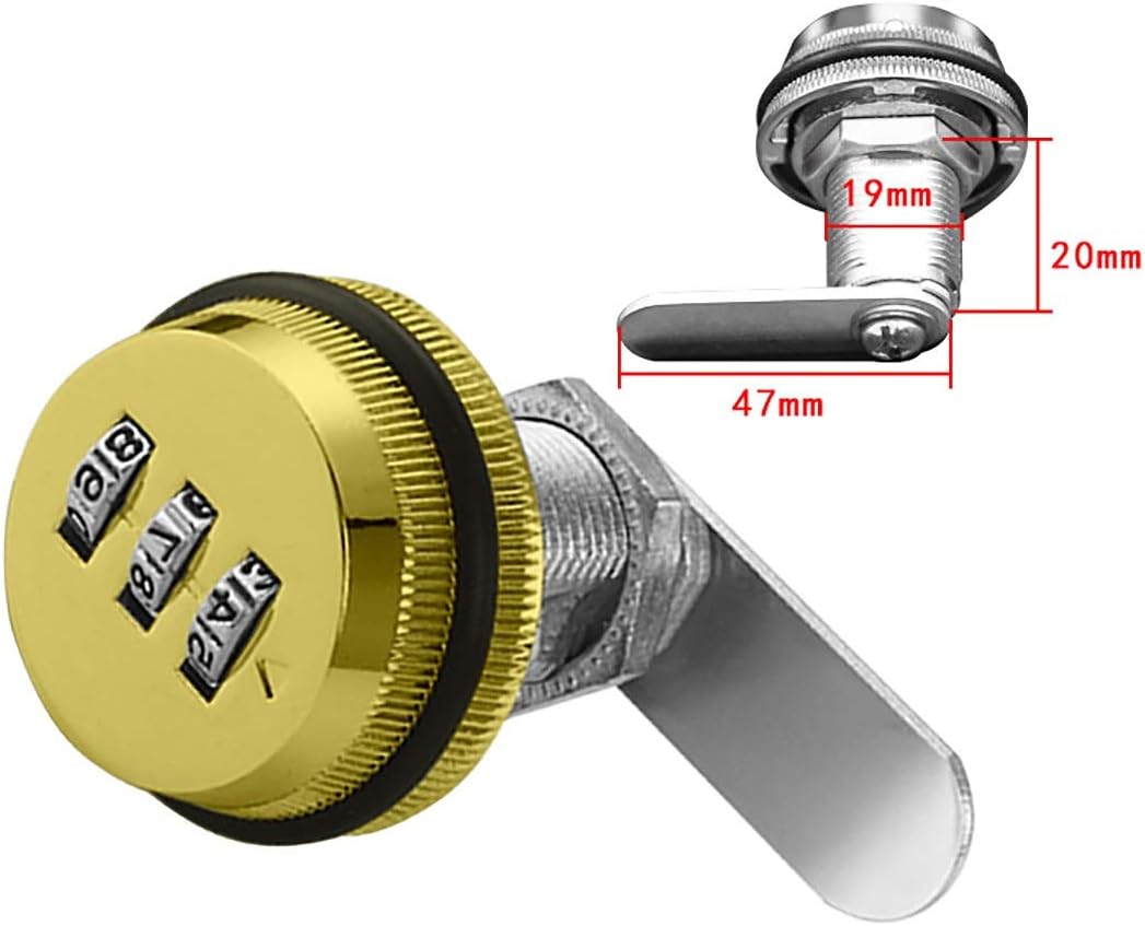 Gold Zinc Alloy 20mm Combination Padlock for Drawers, Mailboxes, File Cabinets - Round Lock for Office, Electric Box - Metal Cam Locks