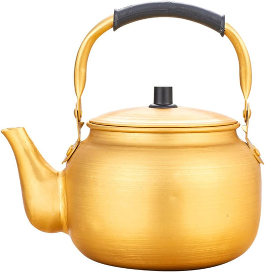 Golden Aluminium Whistle Kettle Tea Serving Pot - 1.5L for Home Kitchen, Restaurant, BBQ & Picnic - Leak-Proof Raw Rice Wine Storage Canister