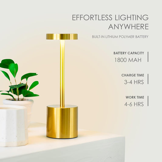 Golden Cordless LED Table Lamp with Touch Dimming - Chic Indoor/Outdoor Light for Home & Restaurant