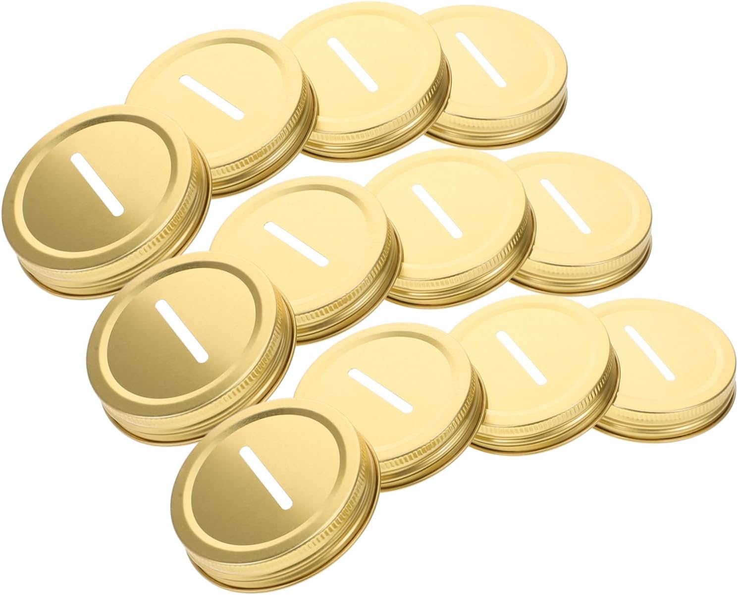 Golden Tinplate Piggy Bank Coin Slot Caps for Wide Mouth Mason Jars - 60 Pcs Sealing Canning Covers