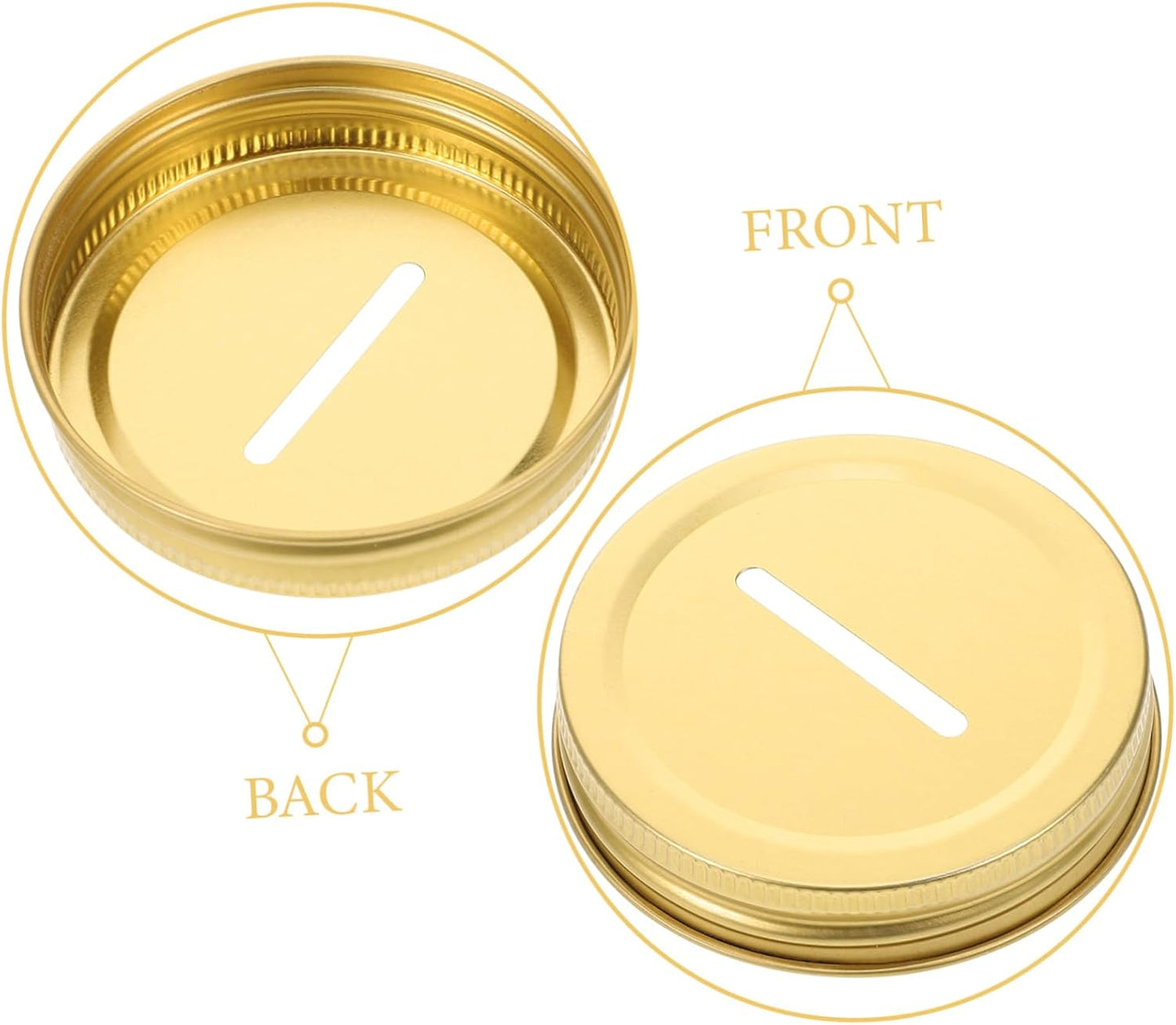 Golden Tinplate Piggy Bank Coin Slot Caps for Wide Mouth Mason Jars - 60 Pcs Sealing Canning Covers