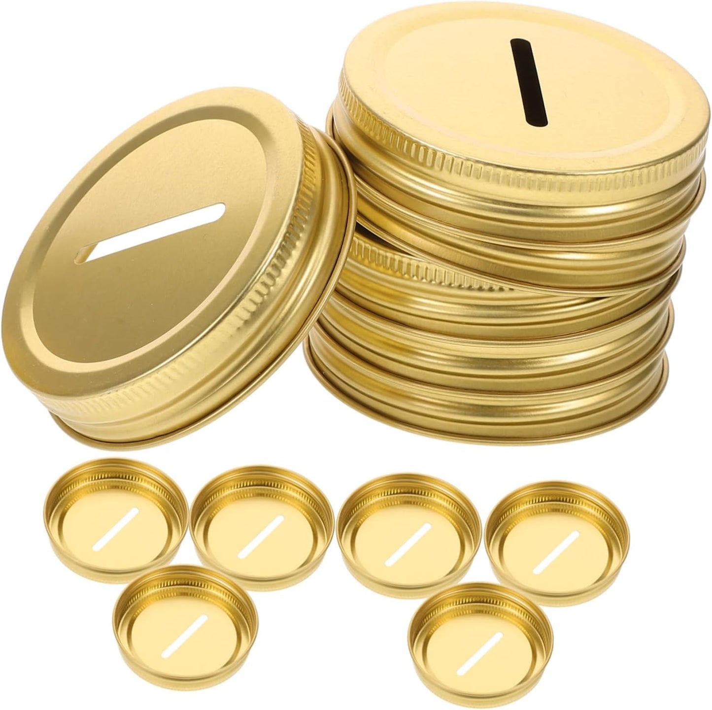 Golden Tinplate Piggy Bank Coin Slot Caps for Wide Mouth Mason Jars - 60 Pcs Sealing Canning Covers