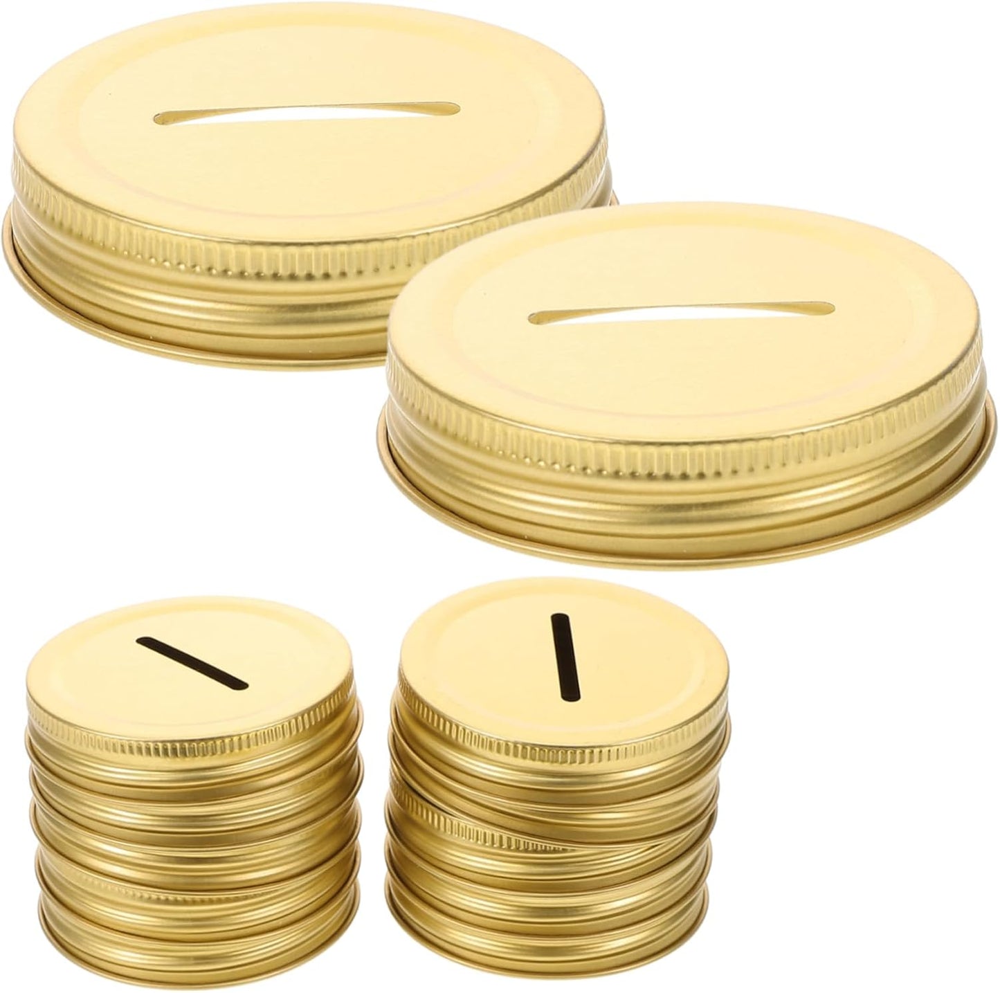 Golden Tinplate Piggy Bank Coin Slot Caps for Wide Mouth Mason Jars - 60 Pcs Sealing Canning Covers