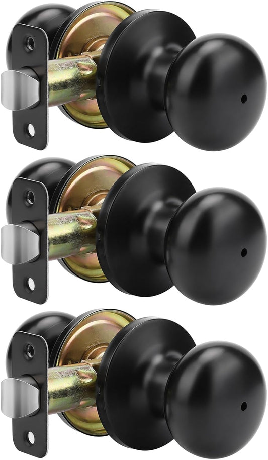 goldenwarm Black Interior Door Knob, Privacy Door Knob, Matte Black Bedroom Door Knobs, Door Knobs Interior Bulk, Privacy Door Knobs for Bedroom or Bathroom(3 Pack)