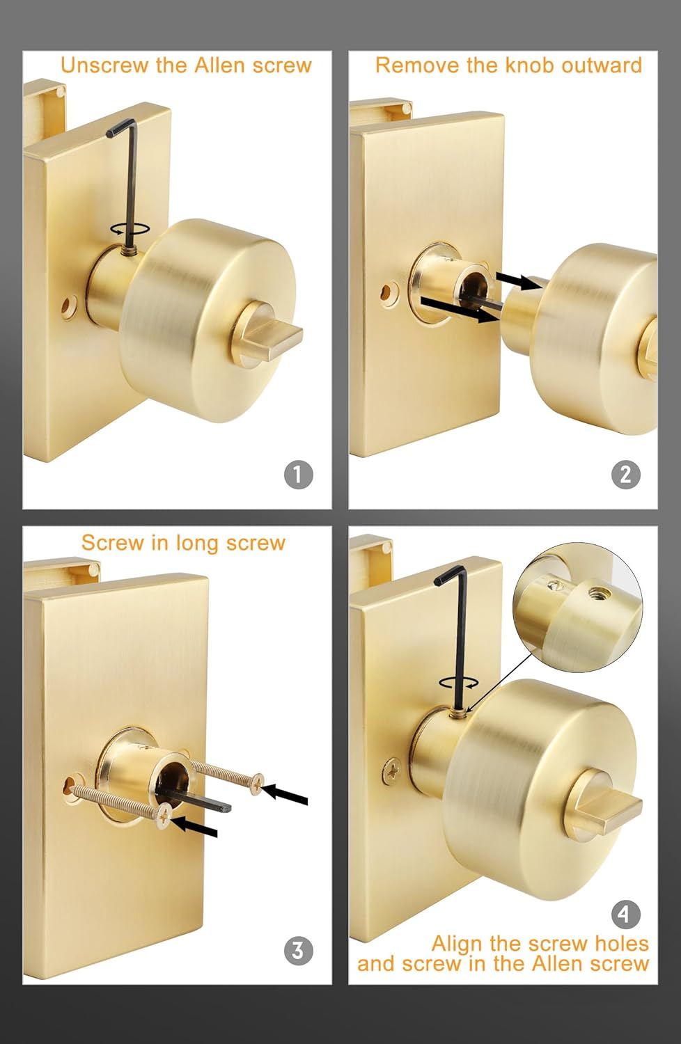 Goldenwarm Brushed Gold Exterior Door Knob and Deadbolt Set - Heavy Duty Brass Front Entry Lockset (1 Pack)