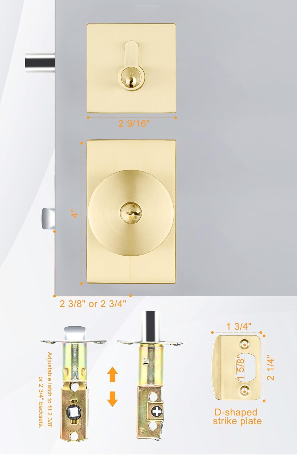 Goldenwarm Brushed Gold Exterior Door Knob and Deadbolt Set - Heavy Duty Brass Front Entry Lockset (1 Pack)