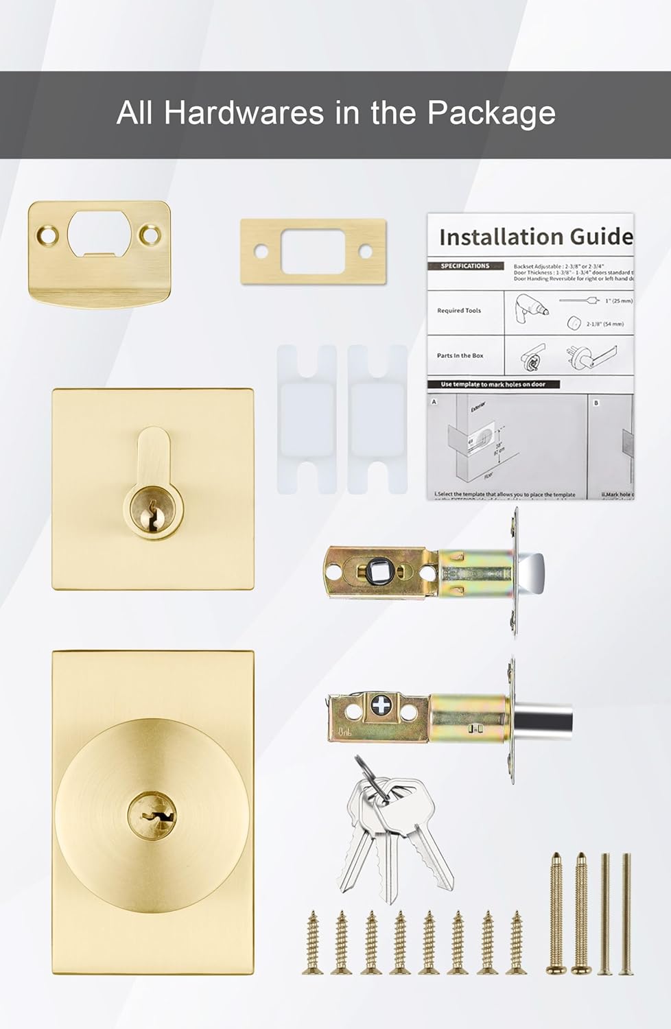 Goldenwarm Brushed Gold Exterior Door Knob and Deadbolt Set - Heavy Duty Brass Front Entry Lockset (1 Pack)