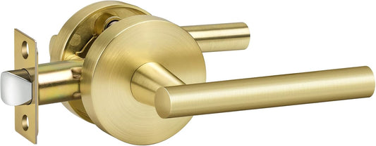 goldenwarm Brushed Gold Lever Passage Door Handle - Zinc-Alloy Hall and Closet Hardware for Hallways and Closets - 1 Pack