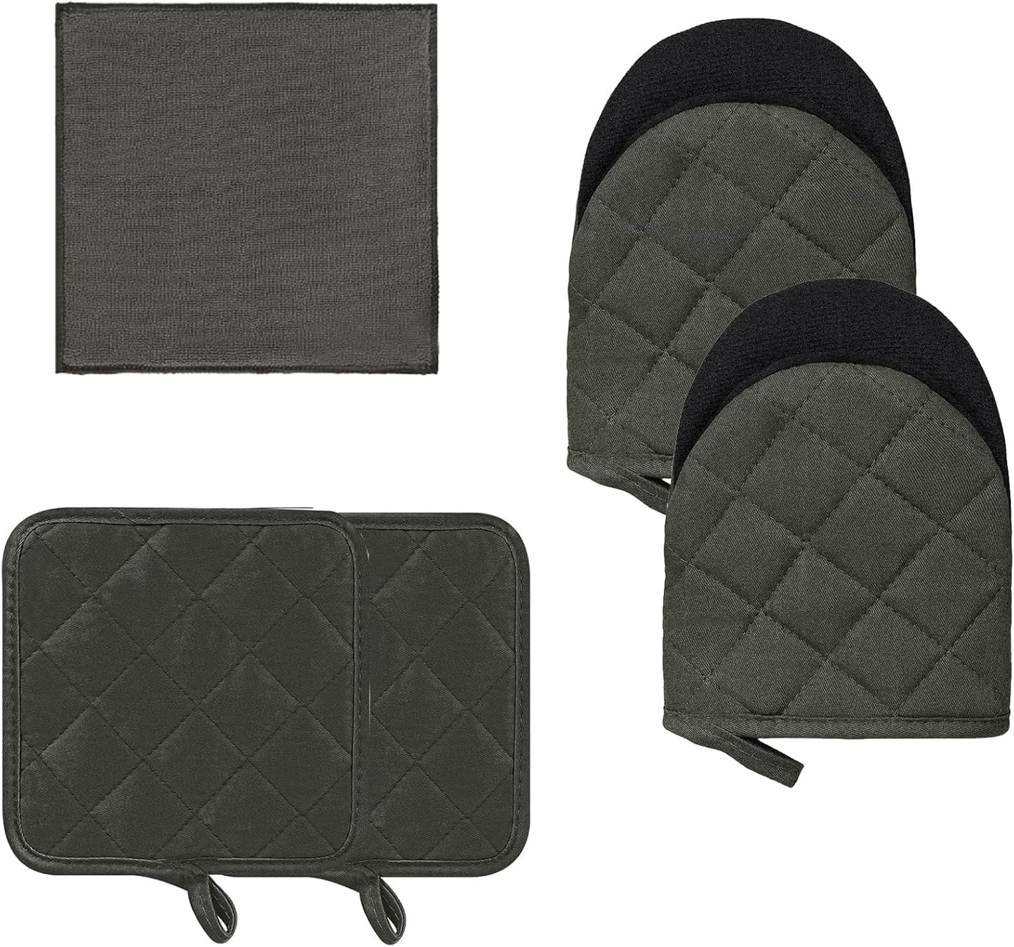 Goldmeet Kitchen Set Pack Of 5 - Silicone Oven Mitts, Pot Holders, and Towel Set - Heat Resistant Mini Oven Mittens for Baking, Grilling, and Barbecue up to 500 Degrees